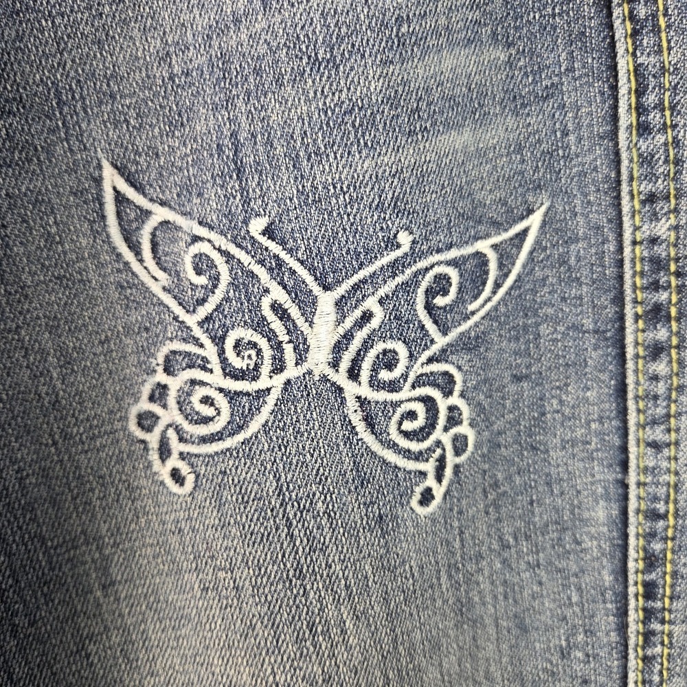 Crest Jeans Womens Flare Denim Y2K Embroidered Butterfly Studded Jrs 5/6 Fairy - Picture 5 of 14